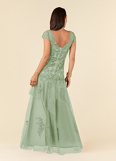 Azazie Romy Mother of the Bride Dresses Dusty Sage Mermaid V-Neck Sequins Tulle Dress image3