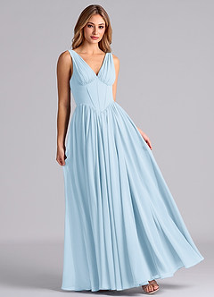 Azazie Delmie Final Sale Sky Blue A-Line Corset Chiffon Dress image3