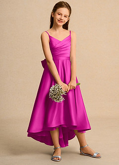 Azazie Sweets Girl vestidos de niña de las flores Vestido de Fucsia de Satin Mate de Corte En A con Plisado image5