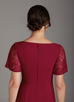 Azazie Jannie Abiti per la Madre della Sposa Abito A-Line in Chiffon Elasticizzato con Scollo a V in Pizzo Burgundy image7