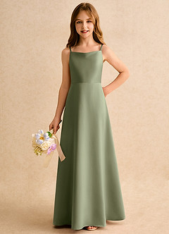 Azazie Joella Girls Formal Flower Girl Dresses Pistachio A-Line Pleated Matte Satin Dress image6