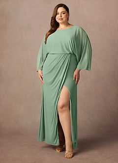 Azazie Ysabella Mother of the Bride Dresses Matcha Mermaid Pleated Mesh Dress image6