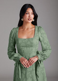 Azazie Leonia Brautjungfernkleider A-Linie Langarm Blumen-Burnout Kleid Matcha image6