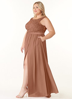 Azazie Elly Bridesmaid Dresses Bronzer A-Line Lace Scoop Neck Chiffon Dress image9
