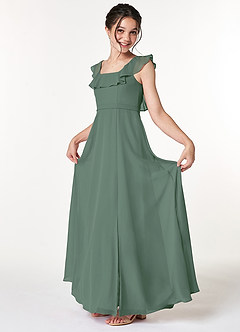 Azazie Jinny Junior Eucalyptus A-Line Ruched Chiffon Dress image1