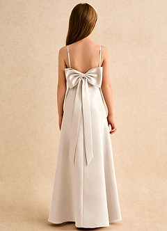 Azazie Joella Junior Formal Jurken voor bloemenmeisjes A-Lijn Jurk van Mat Satijn Geplooid Wit Albast image4