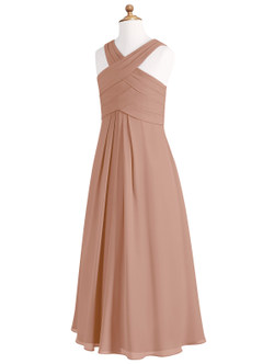 Azazie Kaleigh Junior Champagne Rose A-Line Pleated Chiffon Dress image8