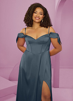 Barbie ♥ Azazie Bridesmaid Dresses Twilight A-Line Off the Shoulder Stretch Satin Dress image6