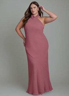 Azazie Velli Abiti da Damigella Abito Sirena in Chiffon Collo alto Rosa Del Deserto image10