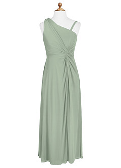 Azazie Brooke Junior Abito A-Line in Maglia Plissettato Verde Salvia image5