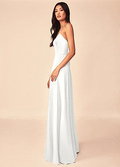 Azazie Mei Bridesmaid Dresses White A-Line V-Neck Stretch Satin Dress image4