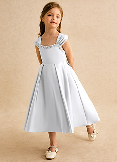 Azazie Yosemite Jurken voor bloemenmeisjes Baljurk Jurk van Mat Satijn Sweetheart Halslijn Wit image6