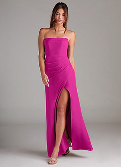 Azazie Leonis Vestidos de damas de honor Vestido de Fucsia de Gasa de Corte Recto Convertible con Sin tirantes image6