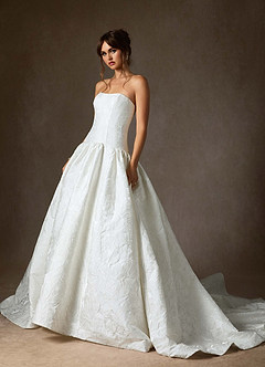 Azazie Gloria Bröllopsklänningar Klä av Balklänning i Blommig Jacquard Axelbandslös Diamantvit image2