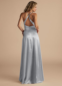 Azazie Davis Robes de demoiselle d'honneur Robe Trapèze en Satiné métallisé Plissée Argent image5