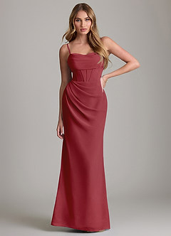 Azazie Mai Bridesmaid Dresses Pomegranate Sheath Pleated Chiffon Dress image1