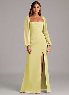 Azazie Brixley Jurken voor bruidsmeisjes Jurk van Chiffon met Zeemeermin Lange mouw Citroensorbet image1