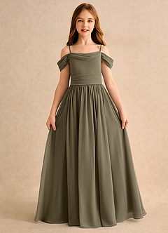 Azazie Shia Girls Formal Blumenmädchenkleider A-Linie Schulterfrei Chiffon Kleid Weidengrün image5