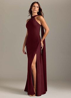 Azazie Kinsley Bridesmaid Dresses Cabernet Mermaid Side Slit Stretch Satin Dress image3