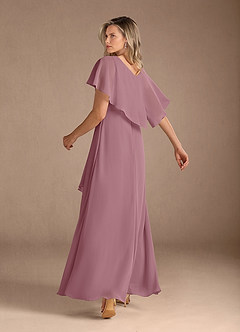 Azazie Eliza Kleider für die Brautmutter A-Linie V-Hals Gefaltet Chiffon Kleid Vintage Mauve image3