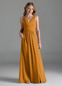 Azazie Farren Junior Butterscotch A-Line Pleated Chiffon Dress image3