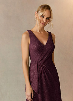 Upstudio Tuscon Mother of the Bride Dresses A-Line V-Neck Ruched Metallic Mesh Asymmetrical Dress image4