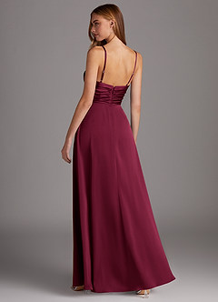 Azazie Jenna Bridesmaid Dresses Burgundy A-Line Pleated Stretch Satin Dress image4
