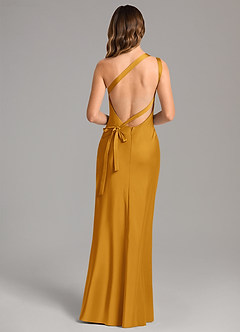 Azazie Monroe Bridesmaid Dresses Butterscotch Mermaid One Shoulder Stretch Satin Dress image2