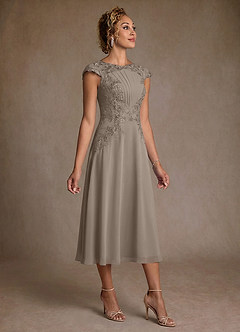 Azazie Crista 신부의 어머니 드레스 A라인 레이스 쉬폰 티 길이 드레스 image3