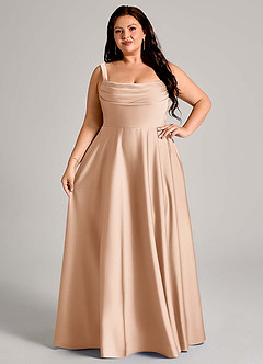 Azazie Shaude Bridesmaid Dresses English Rose A-Line Pleated Stretch Satin Dress image12