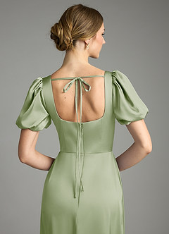 Azazie Fyona Vestidos de damas de honor Vestido de Salvia Polvorienta de Satén Elástico de Corte en A con Plisado image2