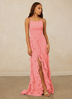 Christian Siriano Bridal for Azazie 1006 Bridesmaid Dresses Coral Mermaid Ruched Chiffon Dress image1