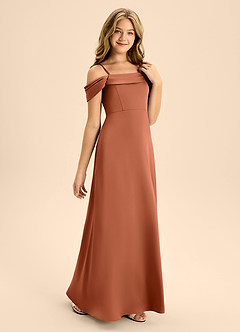 Azazie Anselie Junior Jurk van Stretch Satijn met A-Lijn Off the Shoulder Ceder Roos image5