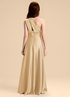 Azazie Charlize Junior Vestido de Oro de Satén Elástico de Corte en A con Plisado image2