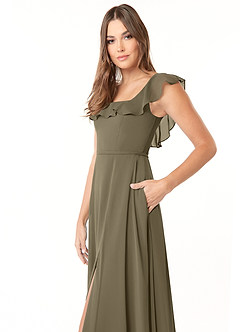 Azazie Jinny Bridesmaid Dresses Willow Green A-Line Square Neckline Ruched Chiffon Dress image10