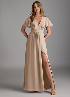 Azazie Zaniah Bridesmaid Dresses Taupe A-Line Chiffon Dress image1