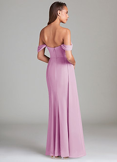Azazie Amyra Bridesmaid Dresses Candy Pink Sheath Off the Shoulder Chiffon Convertible Dress image4