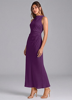 Azazie Evadne Bridesmaid Dresses Grape Sheath Pleated Chiffon Dress image1