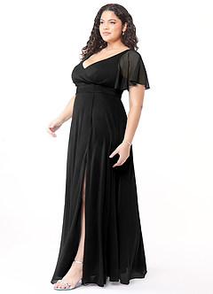 Azazie Induh Bridesmaid Dresses Black A-Line Flutter V-neck Mesh Dress image9