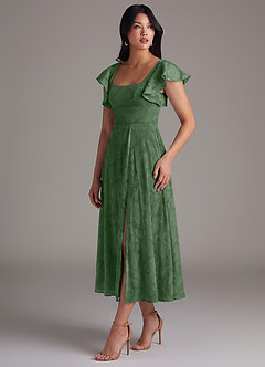 Azazie Bondi Brautjungfernkleider Eine Linie Gestreift Blumen-Burnout Kleid Eukalyptus image3