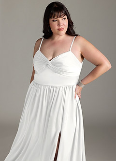 Azazie Zeya Bridesmaid Dresses White A-Line Pleated Stretch Satin Dress image14