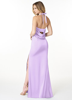 Azazie Myla Bridesmaid Dresses Lilac Sheath Cowl Keyhole Stretch Satin Dress image2