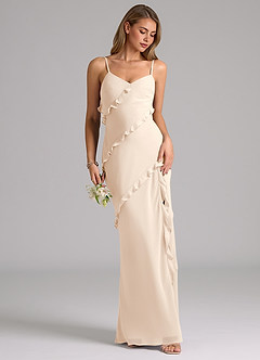 Azazie Nancie Brautjungfernkleider Meerjungfrau-Linie Gestreift Chiffon Kleid Alabaster Weiß image5