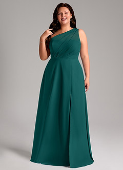 Azazie Phaedra Bridesmaid Dresses Peacock A-Line One Shoulder Chiffon Dress image13