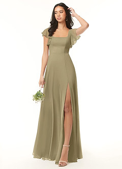 Azazie Bondi Bridesmaid Dresses Moss Green A-Line Ruffled Chiffon Dress image2