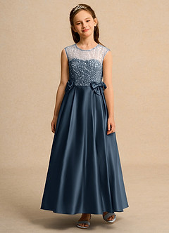 Azazie Candy Girl vestidos de niña de las flores Vestido de Neptuno de Satin Mate de Princesa con Lazo image5