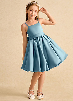 Azazie Davine Flower Girl Dresses Moody Blue A-Line Spaghetti Strap Matte Satin Dress image4