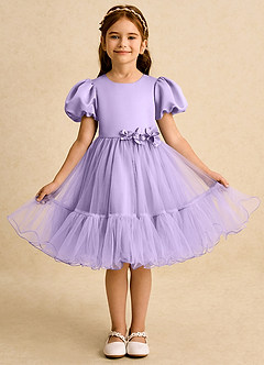 Azazie Cocoa vestidos de niña de las flores Vestido de Lila de Tul de Princesa con Plisado image5