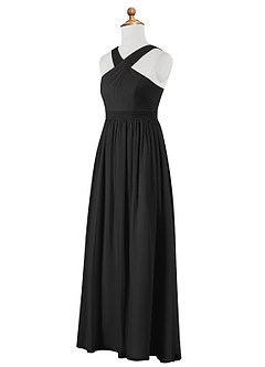 Azazie Jiya Junior Black A-Line Pleated Chiffon Dress image8