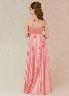 Azazie Arianthe Junior Coral A-Line with Pockets Matte Satin Dress image2